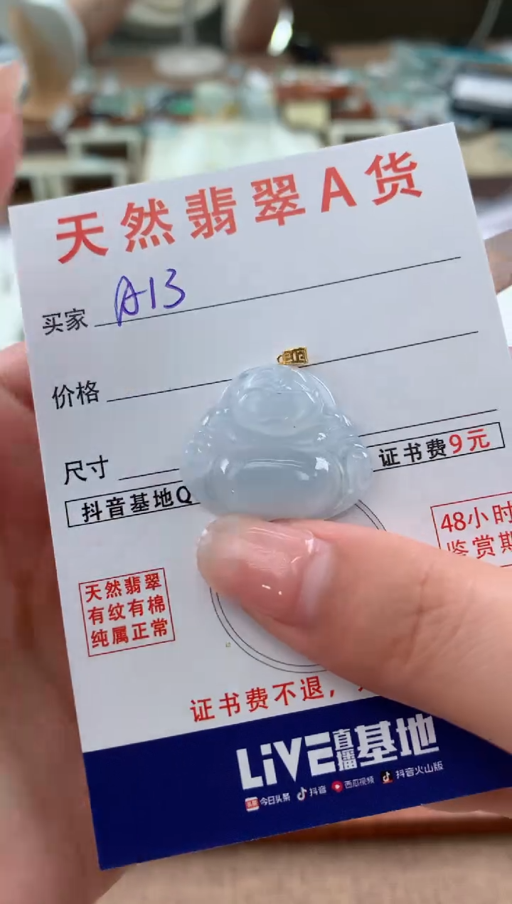 【闪购商品】翡翠颈饰18K金镶嵌 天然A货翡翠挂件    