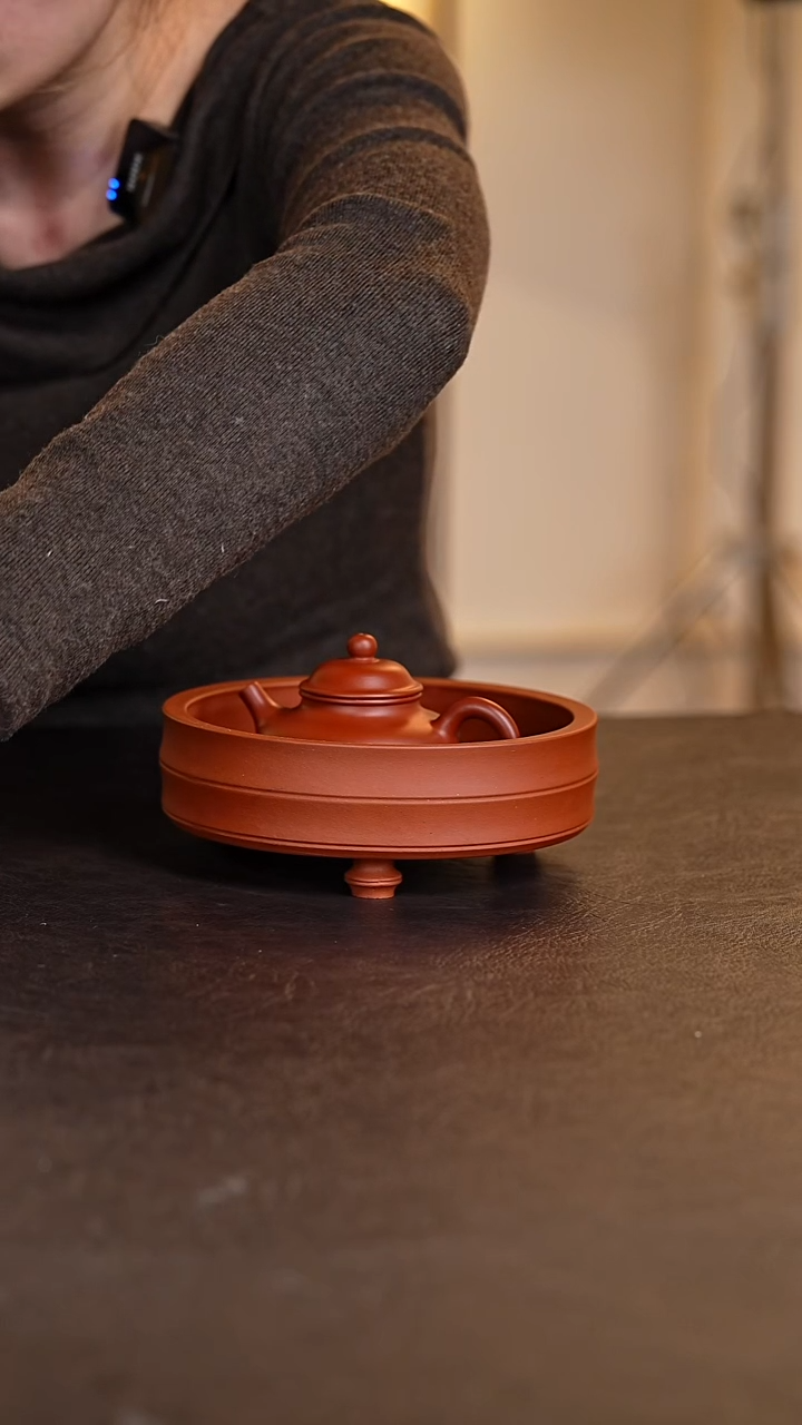 朱泥三足竹节紫砂水洗