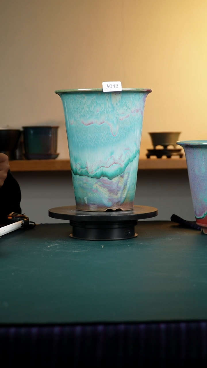 048微瑕福利纯手工窑变兰花盆高26/24.5/口径22/18不退不换