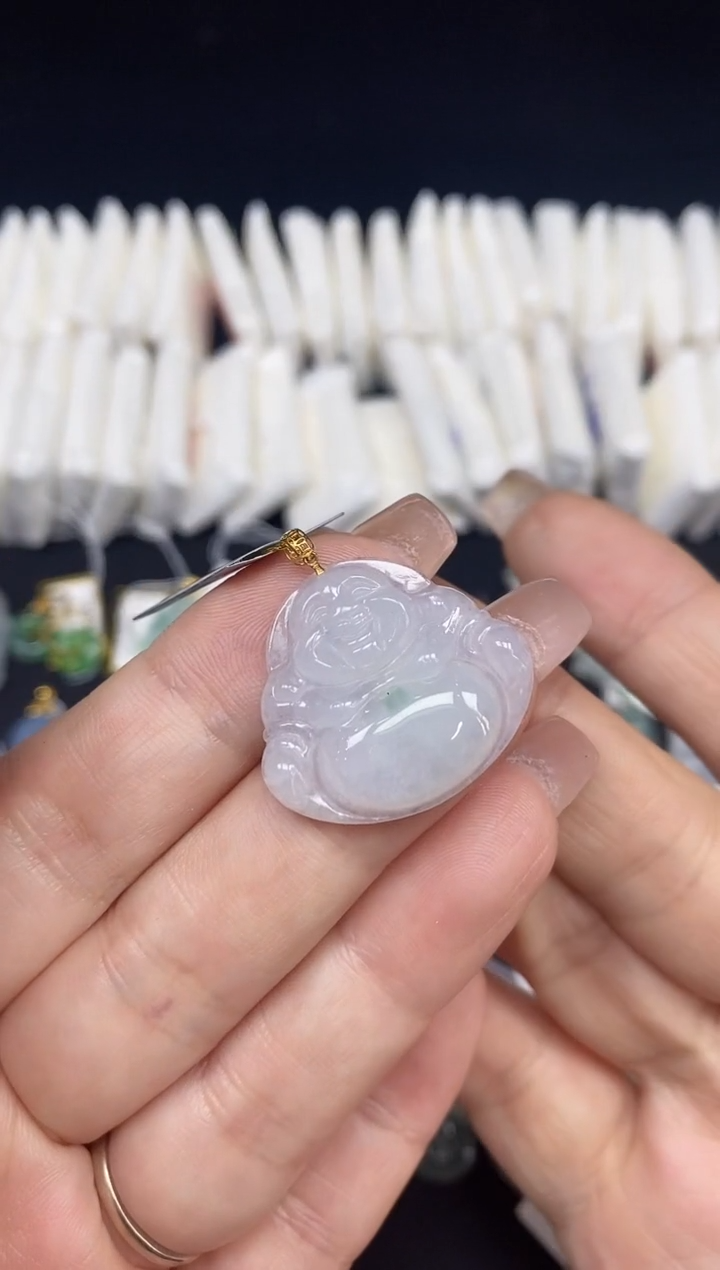 颈饰18K金镶嵌翡翠佛公18K金扣镶嵌@@CMT563-2