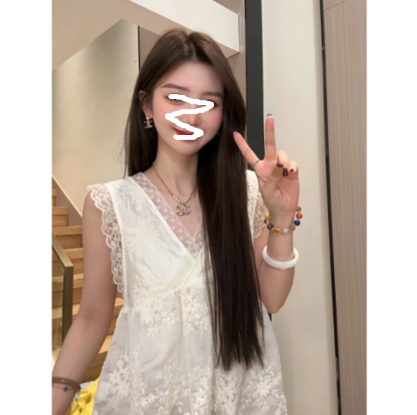 【送运费险】法式纯欲微透镂空蕾丝背心女夏季宽松V领吊带小上衣