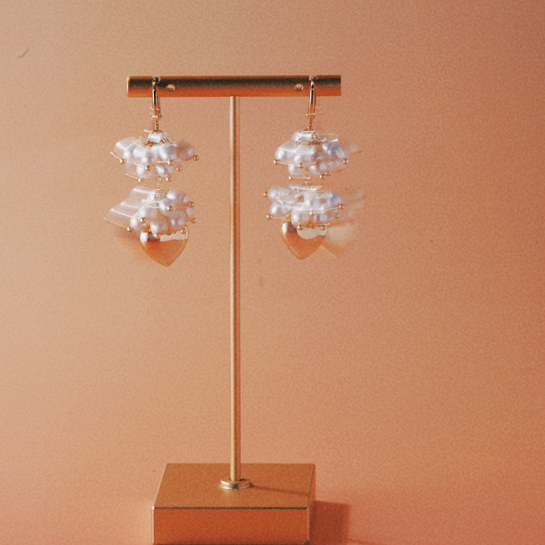 合金仿珍珠耳饰 Dust 無尘手作饰品 纯手工珍珠爱心双层耳环耳线 