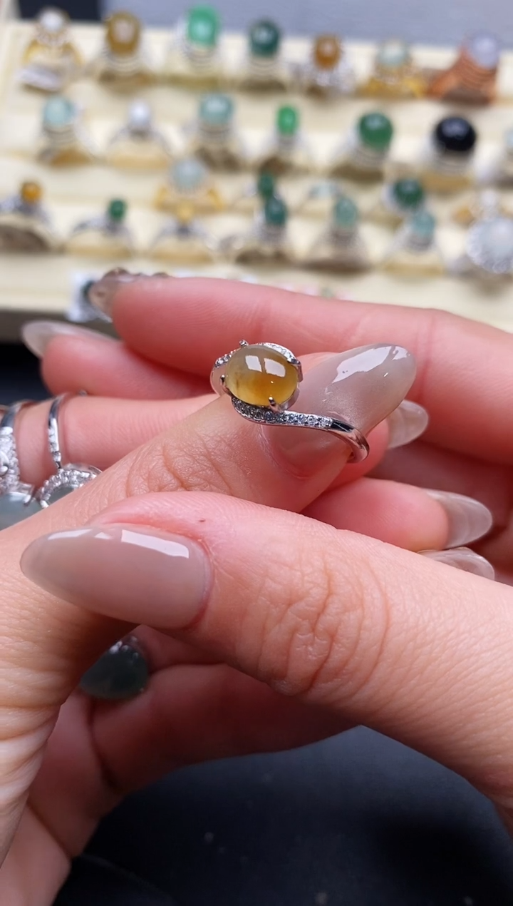 【闪购商品】翡翠戒指银S925镶嵌缅甸翡翠2   7+5