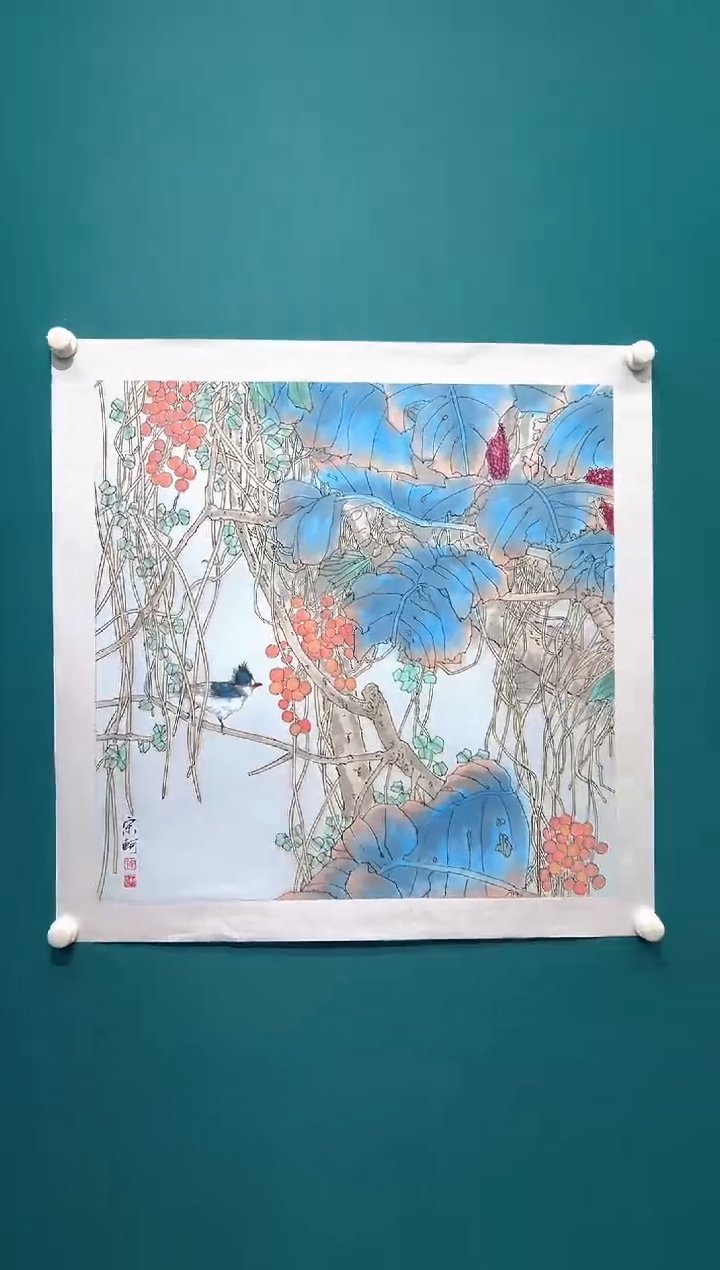 国画宋轲-4平尺-国画作品-花鸟-金袍