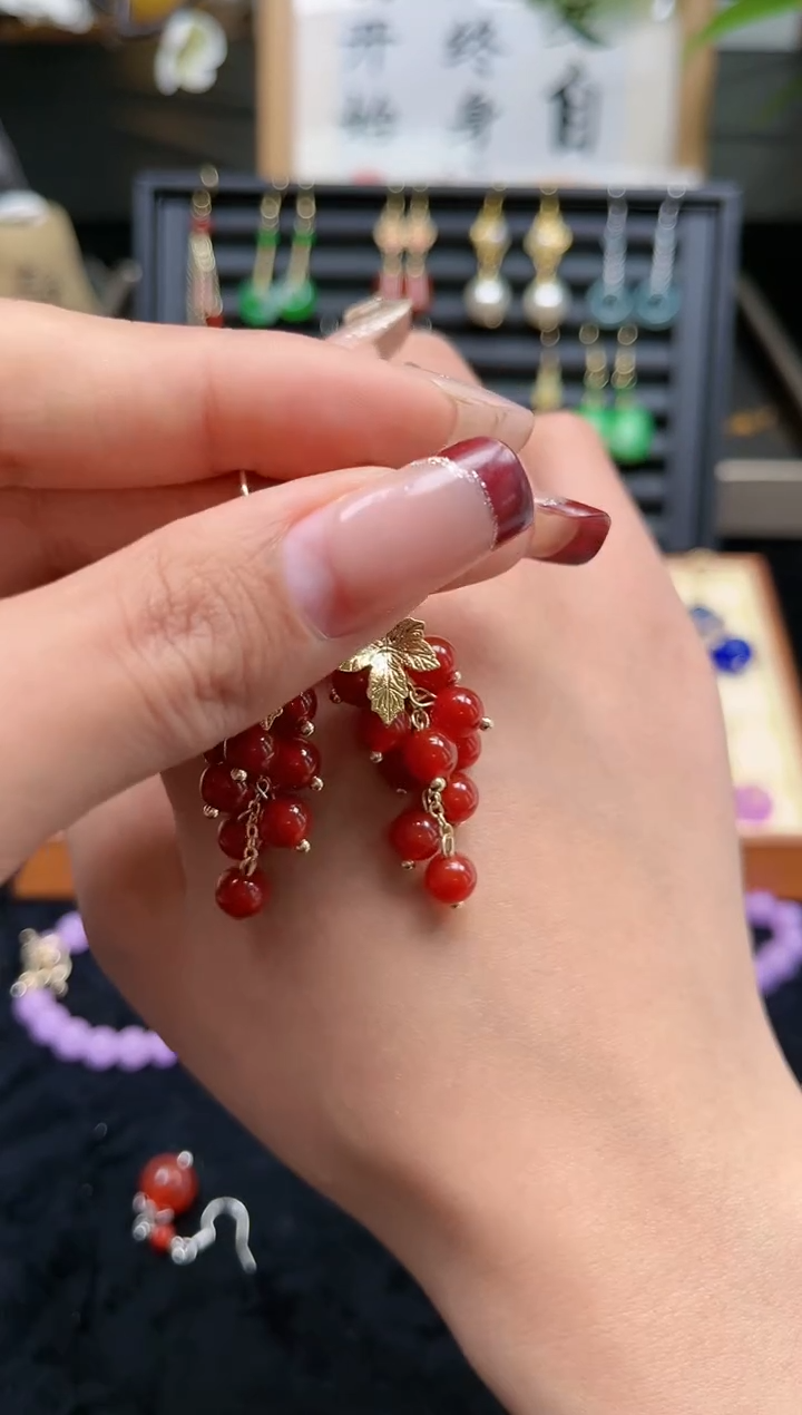 【闪购商品】南红玛瑙耳饰银S925镀金镶嵌898787885