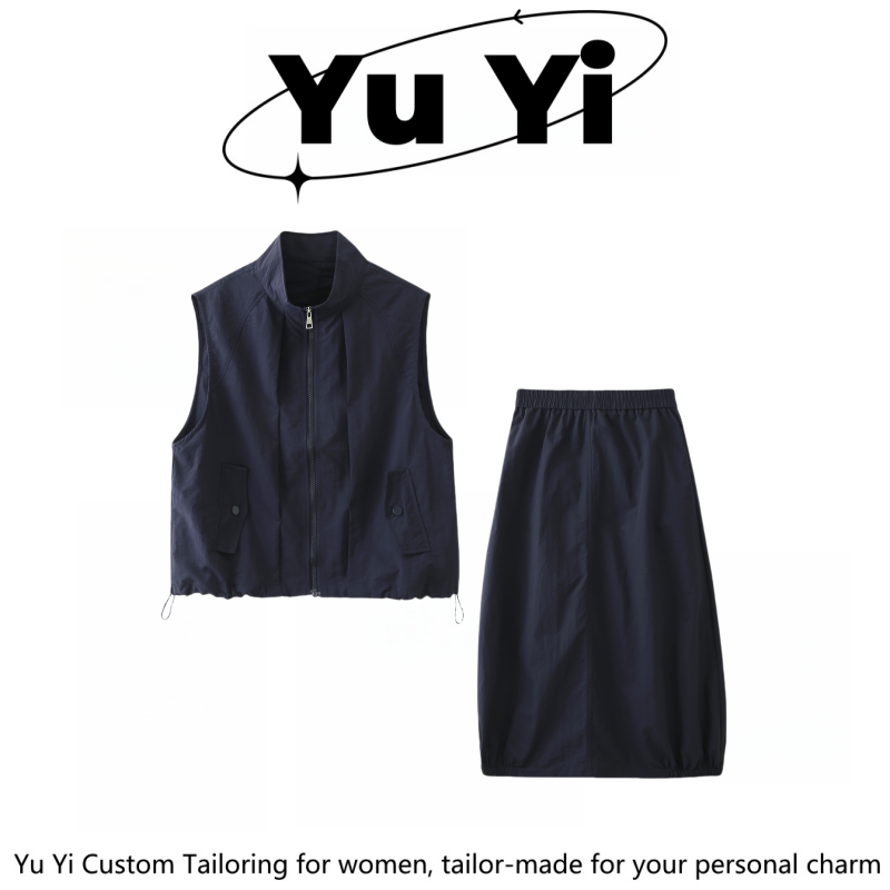 休闲工装半身裙套装2025夏季新款韩版立领无袖马甲二件套9035#