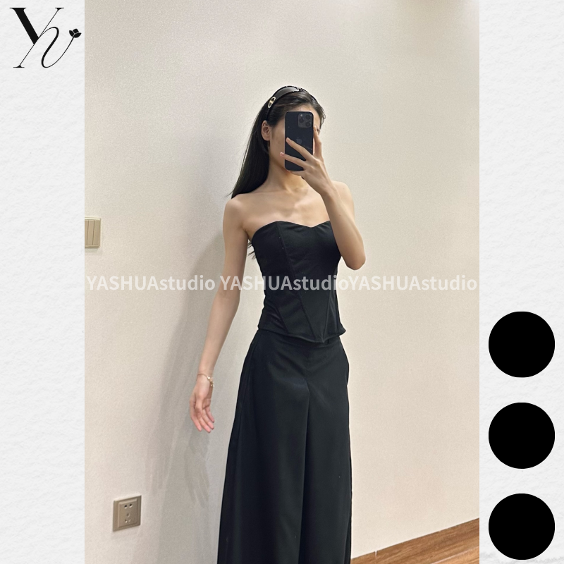 YSstudio 欧美风性感立体鱼骨束身抹胸修身背心显瘦内搭露肩上衣