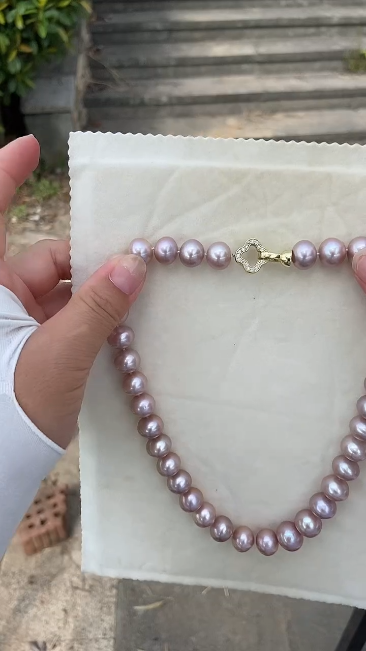 颈饰银S925镶嵌淡水珍珠11-14mm天然淡水紫色珍珠项链