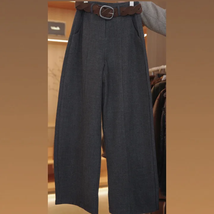 七奈「雨合」韩系百搭简约显瘦阔腿长裤QN13672