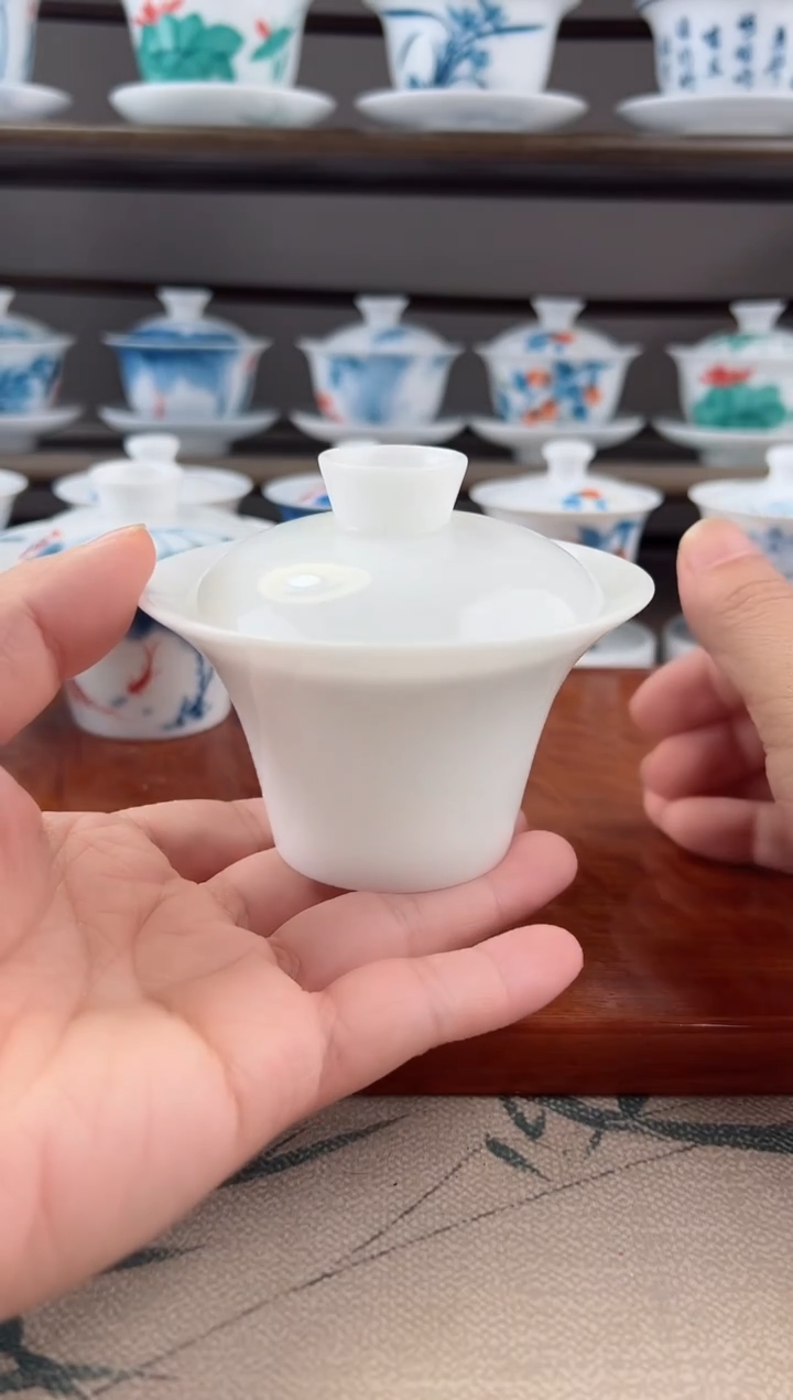 全品高冰纯白二才马蹄盖碗