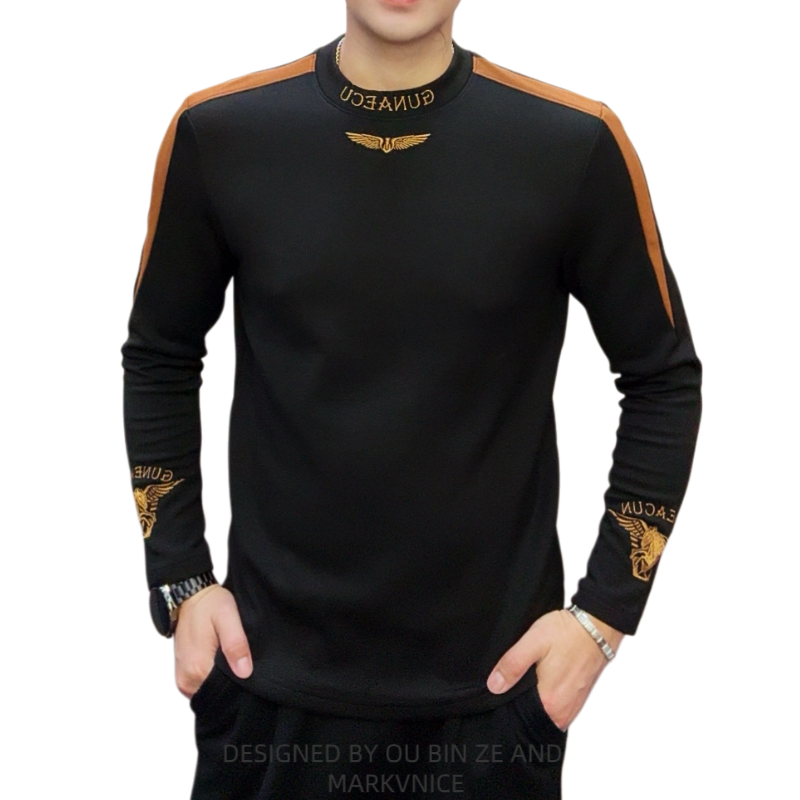 欧彬泽【飞翼】高货长袖中领刺绣卫衣秋冬男装休闲时尚百搭10069