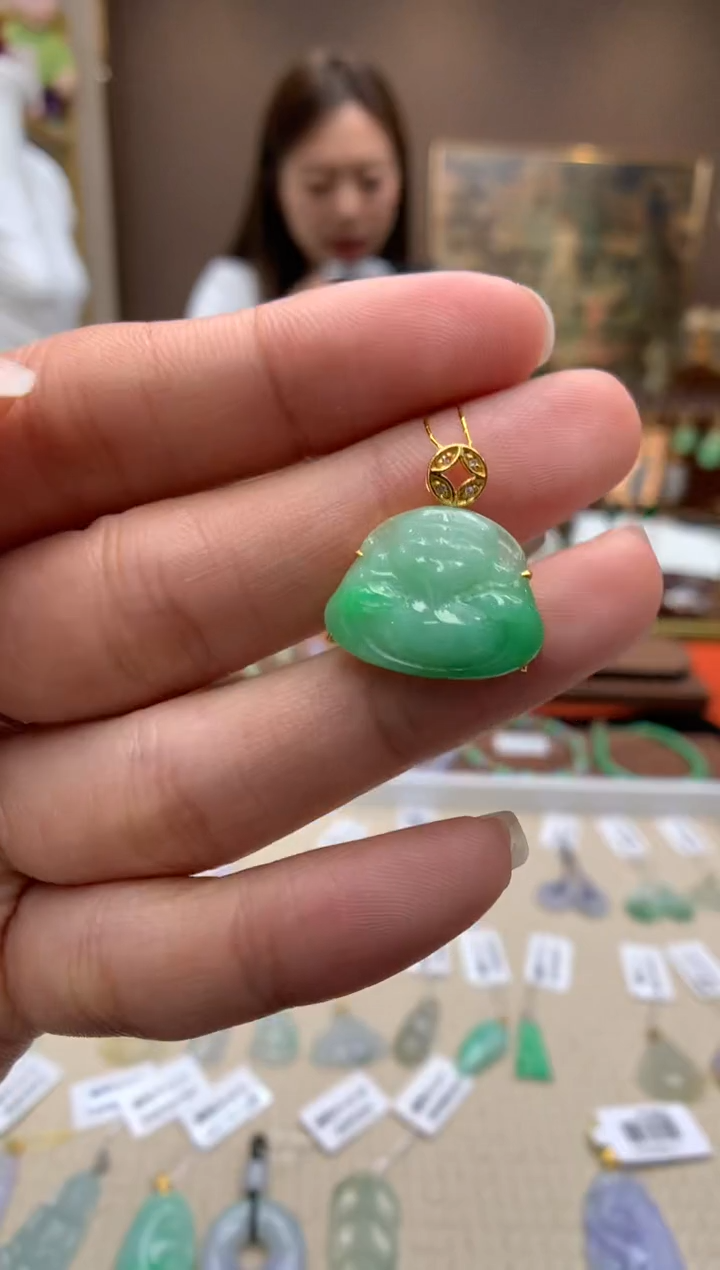 【闪购商品】翡翠颈饰18K金镶嵌财神
