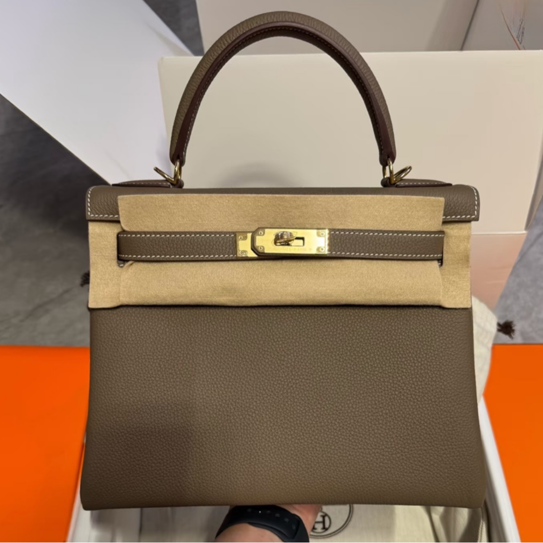 99新 Hermes/爱马仕 小花Jerry外 Kelly 28大象灰togo皮 金扣 U刻