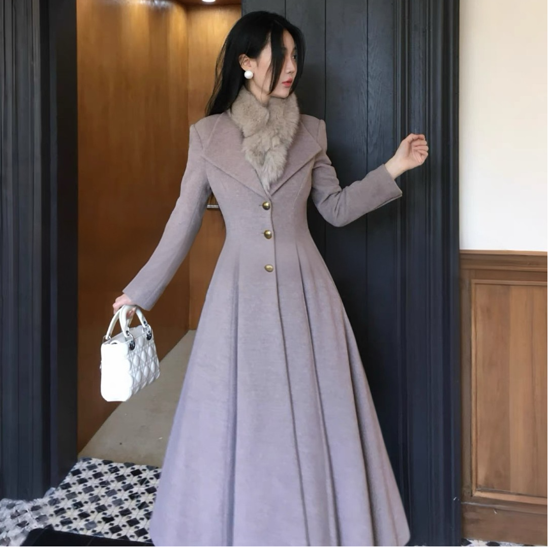 法式千金小香香芋色连衣裙女秋季新款收腰气质超好看大裙摆长裙子