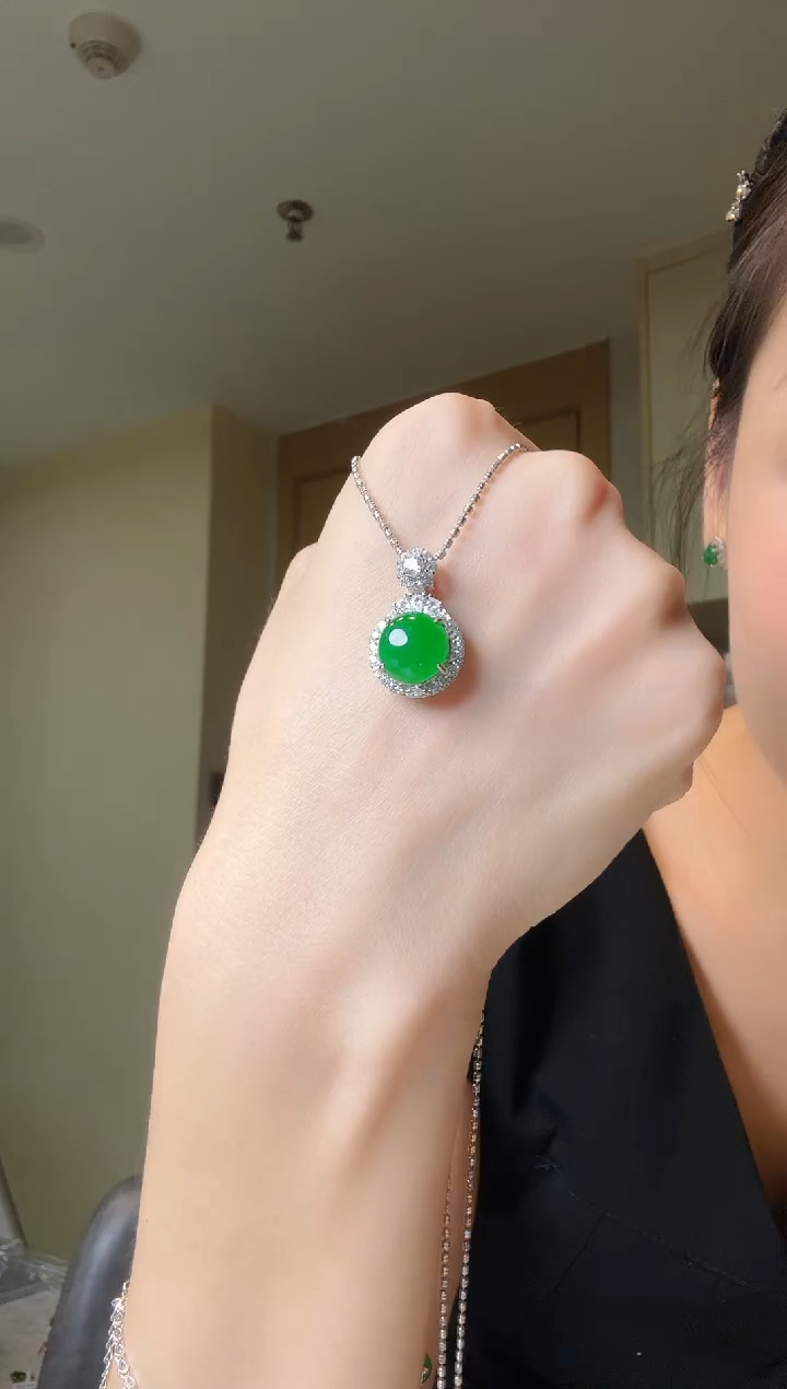 翡翠银S925镶嵌吊坠(不含链)天然翡翠吊坠3