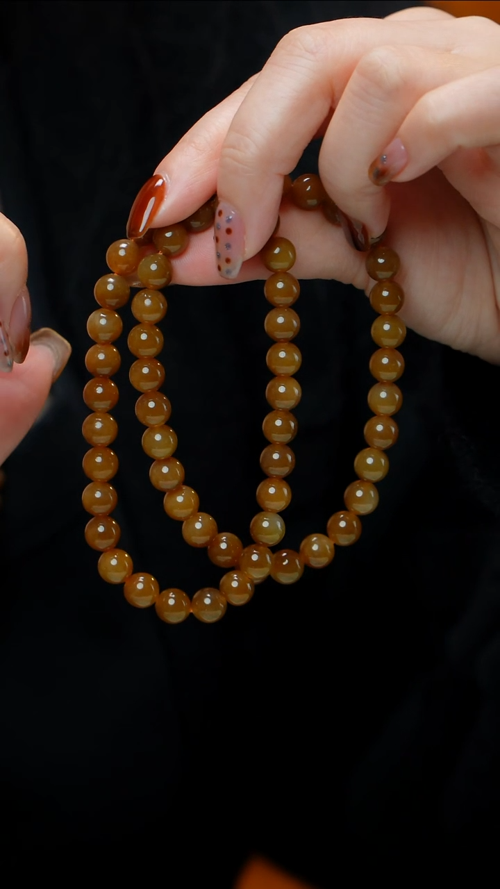 项链未镶嵌和田玉（糖玉）和田玉糖玉项链7-8mm 多样性发其一