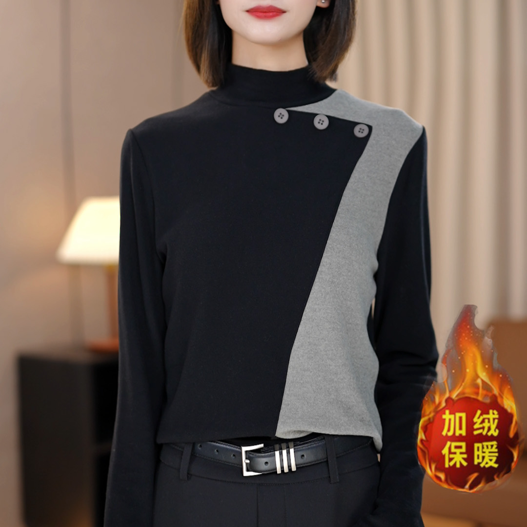 半高领气质设计感撞色减龄上衣女2024秋装爆款打底衫内搭百搭