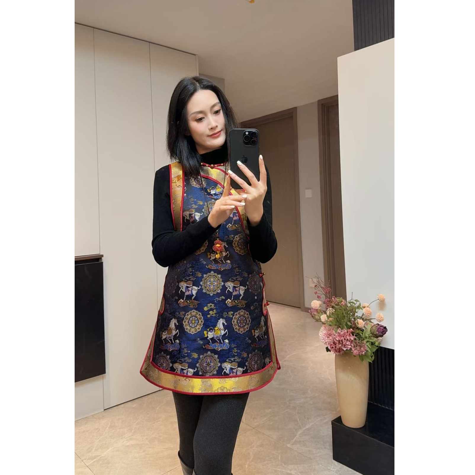 【奥黛·马上有福】新中式桑蚕丝宋锦马甲撞色拼接轻奢经典国风