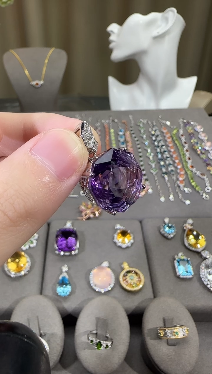 颈饰银S925镶嵌紫晶17mm50ct吊坠玫瑰高级款