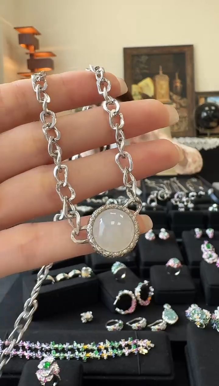 项链银S925镶嵌翡翠项链