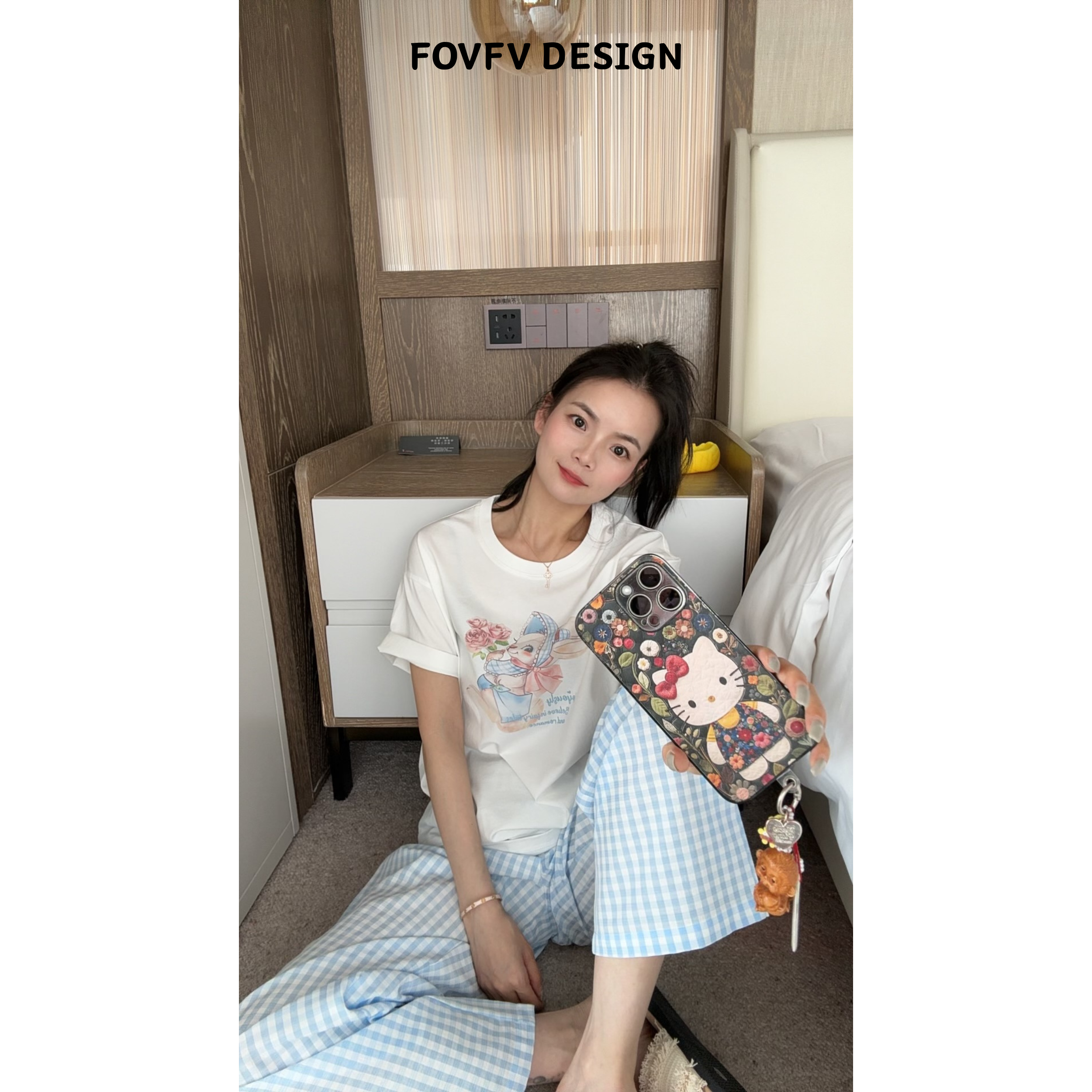 FVOFV【睡美人】简约卡通数码无感印花舒适松弛休闲家居服套装J366