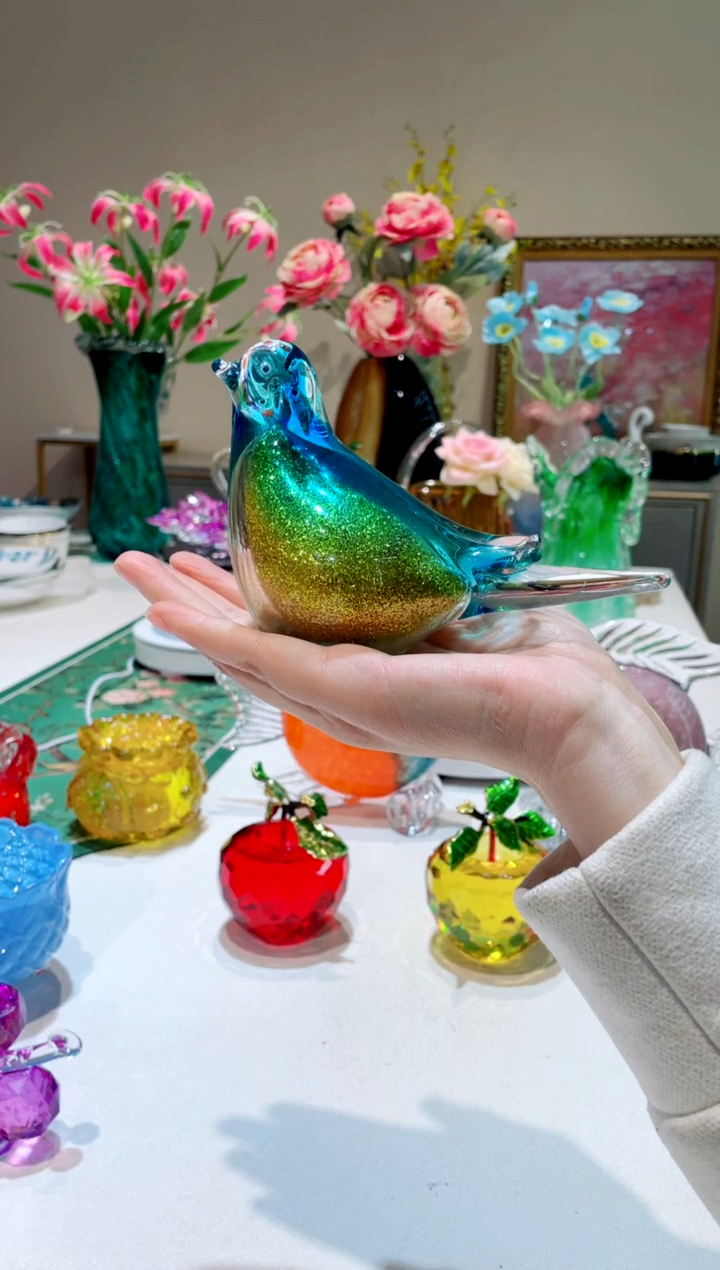【闪购商品】琉璃手工艺品蓝色的撒金鸟