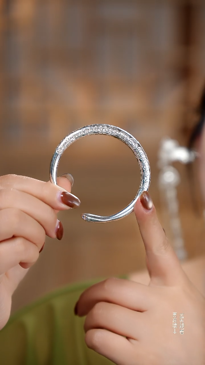 珐琅足银999猫爪吉言手镯62.5