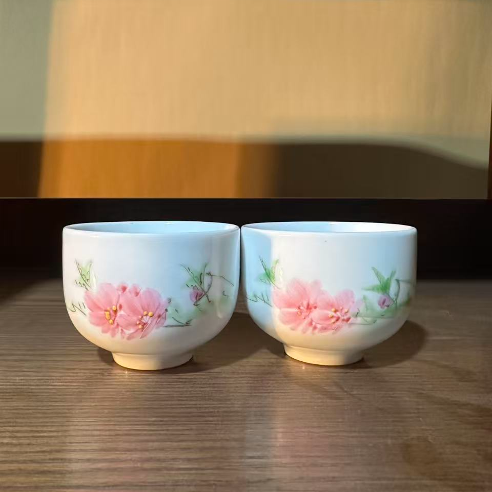 【御窑瓷局】水点桃花杯（2只）