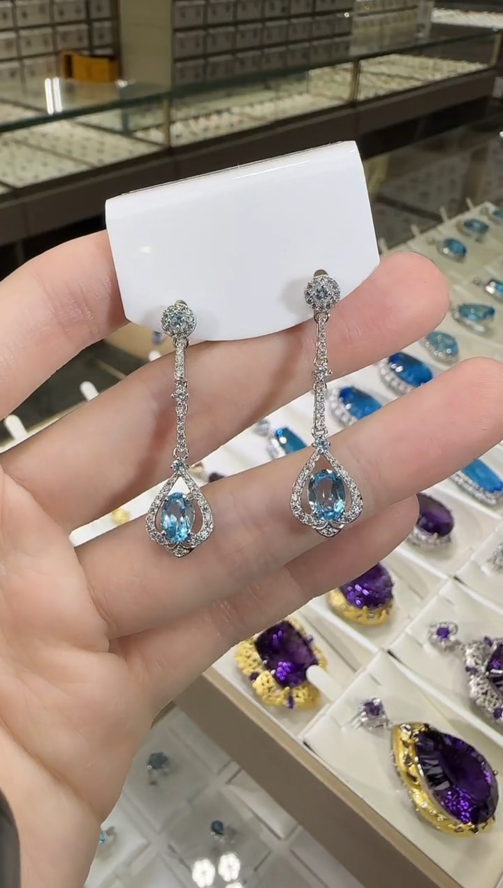 银S925镶嵌托帕石耳饰6*8mm耳坠