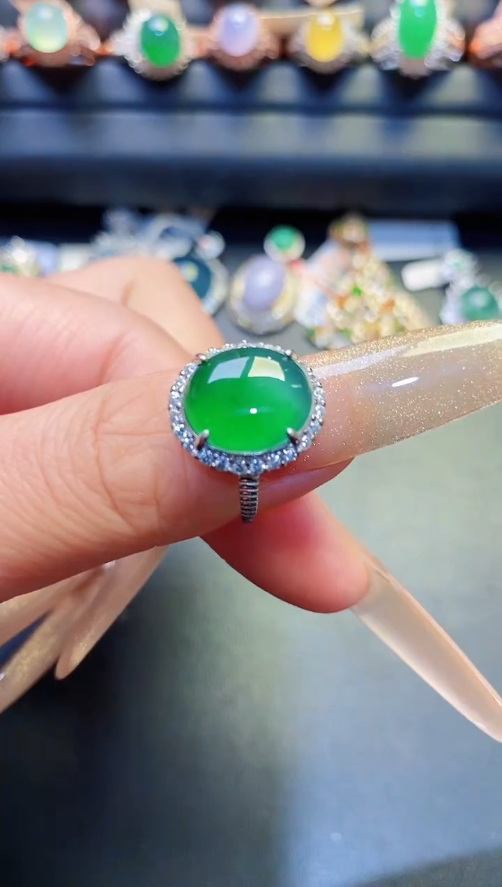 银S925镶嵌戒指翡翠天然