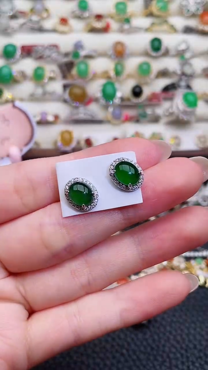 银S925镶嵌翡翠耳饰124