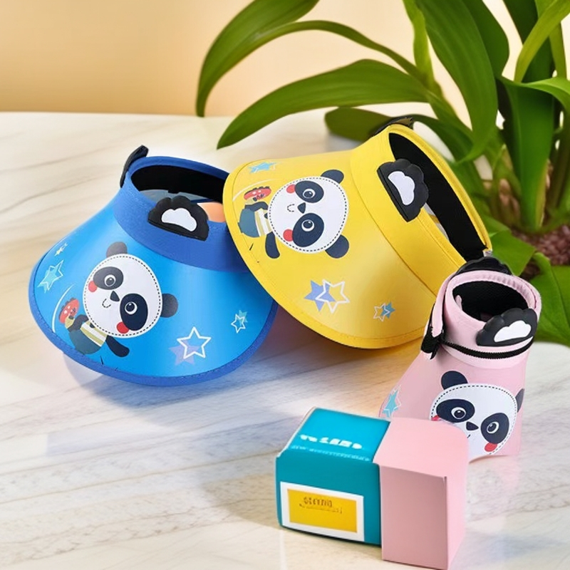 #29夏季儿童防晒帽男女童空顶帽宝宝遮阳帽薄款紫外线卡通熊猫