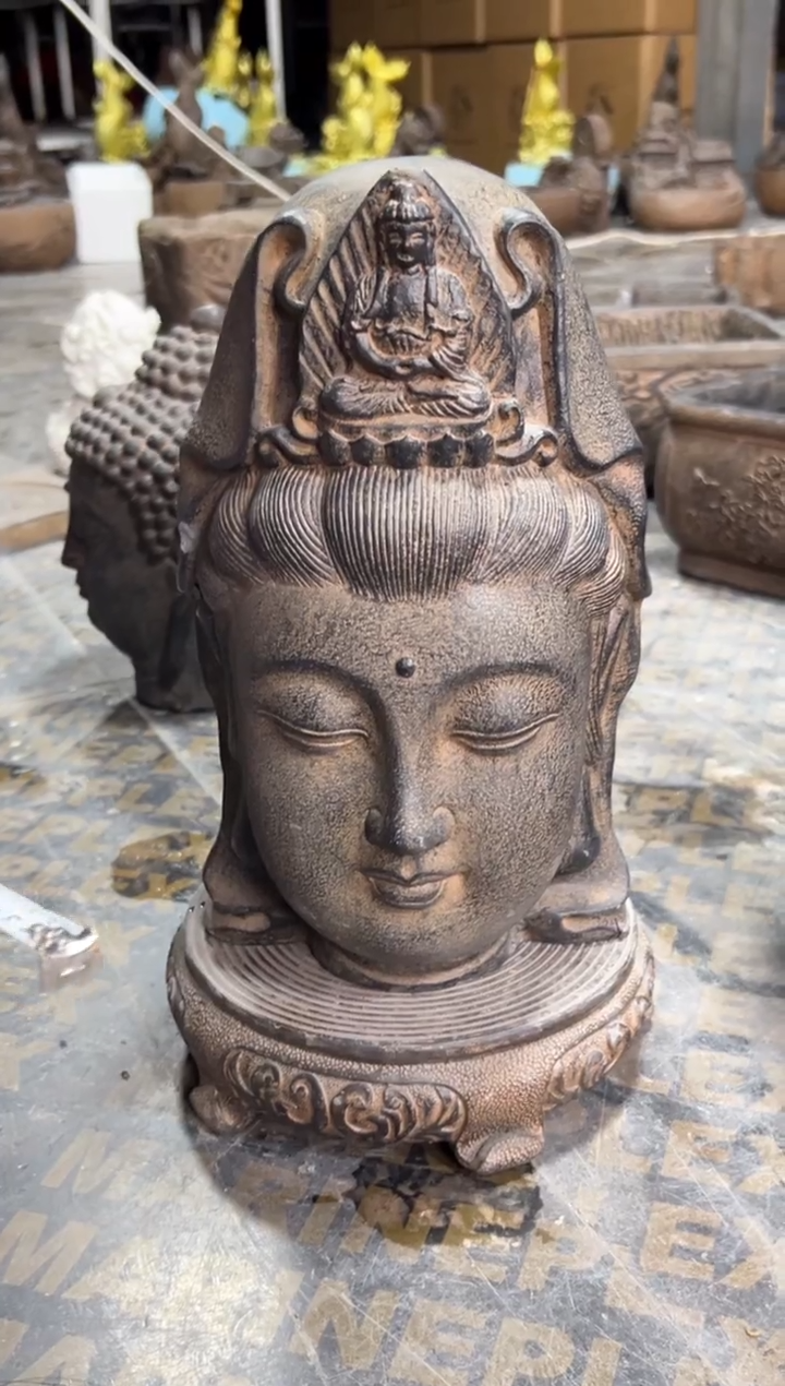 陶土观音佛首+万寿藤底座{小}