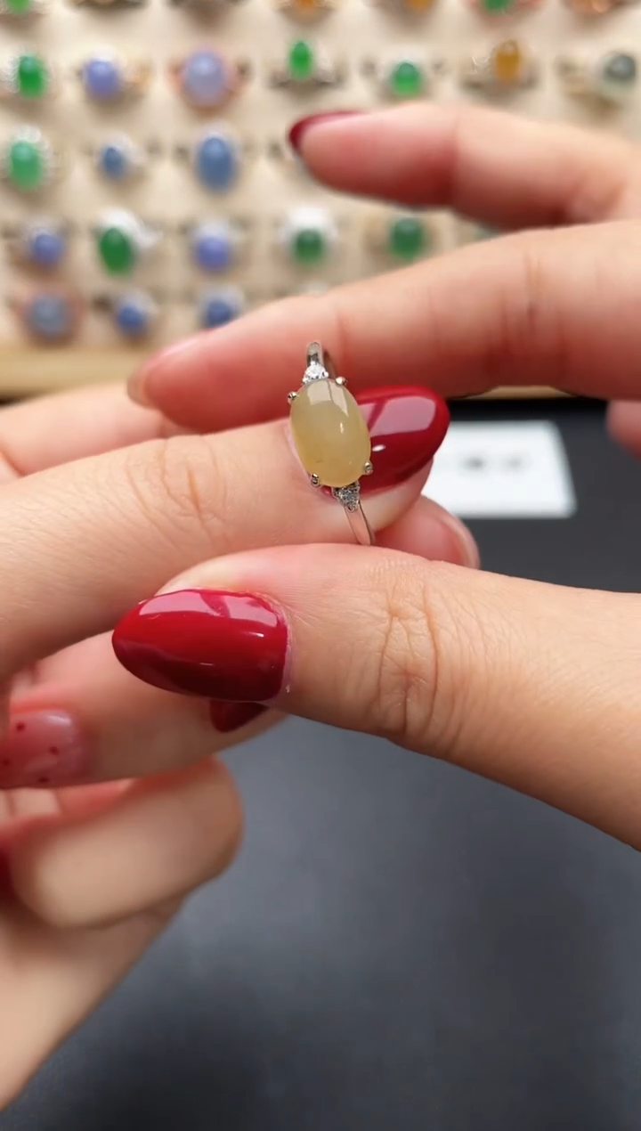 银S925镶嵌戒指翡翠一物一证一礼盒