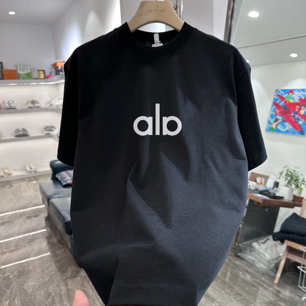 alologo反光logo重磅纯棉短袖T恤夏季男女宽松大码休闲圆领体恤