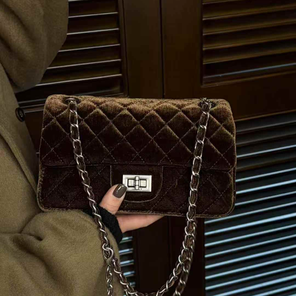 经典小香风绒面小香风菱格链条包包女单肩斜挎包2025秋