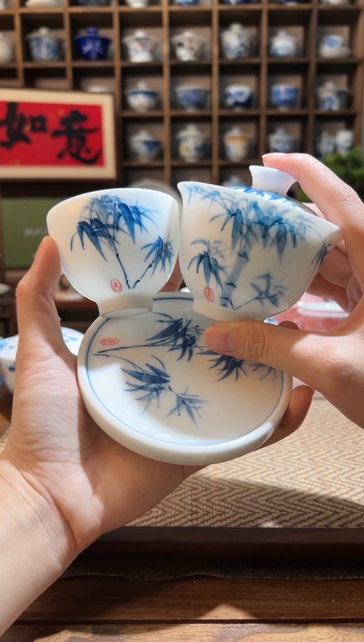 【闪购商品】竹子元宝盖碗+送主人杯+送盖置