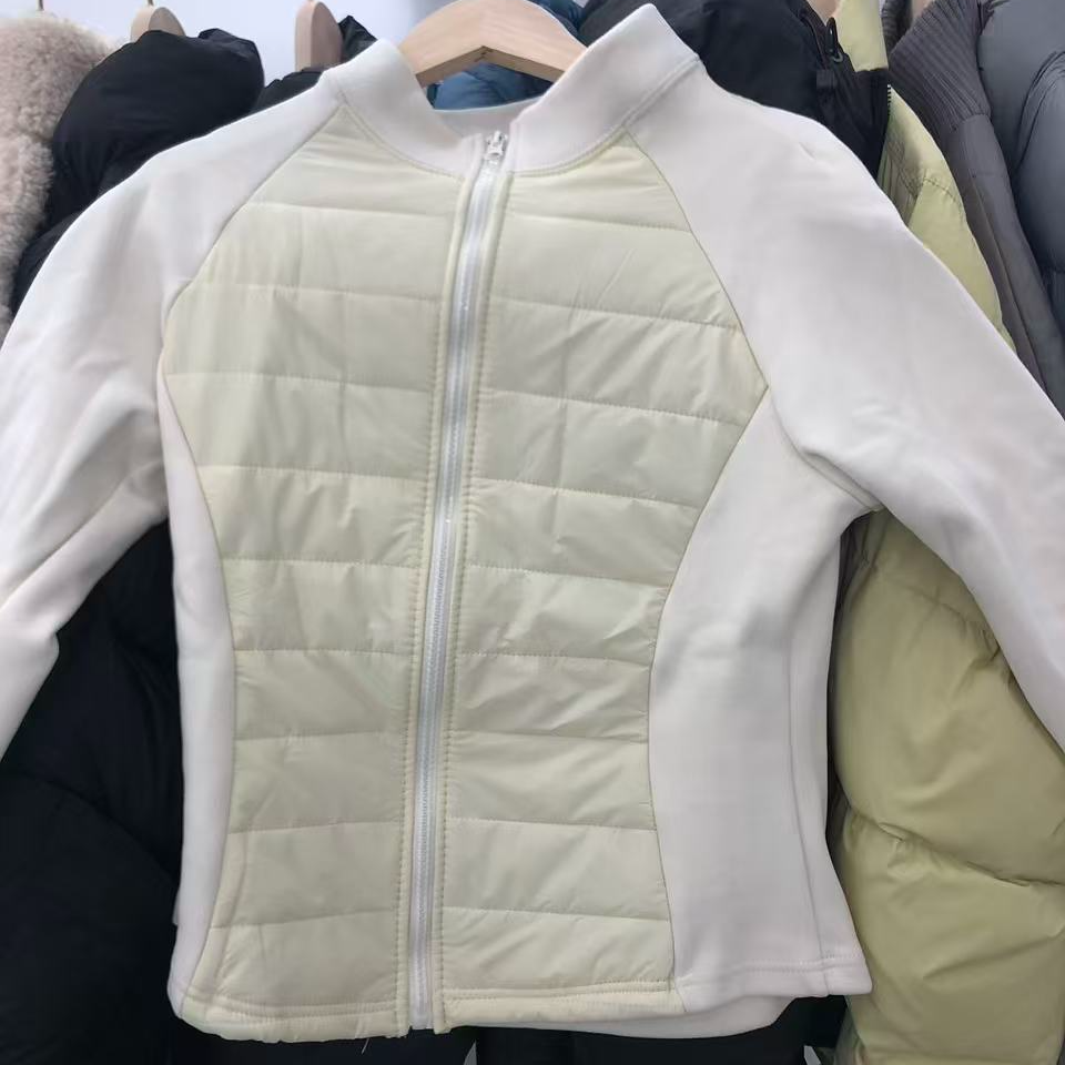 拉链长袖立领短外套简约立领棉服针织修身健身加绒