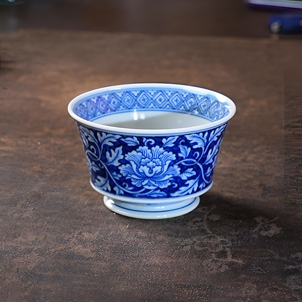 雲林匠造蓝底牡丹马蹄杯大号珐琅彩家用陶瓷主人杯茶杯快雪时晴