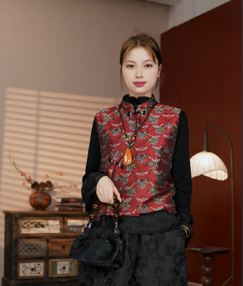 25-Y01【繁花似锦2】新中式国风提花马甲女冬时尚洋气独特好看上衣