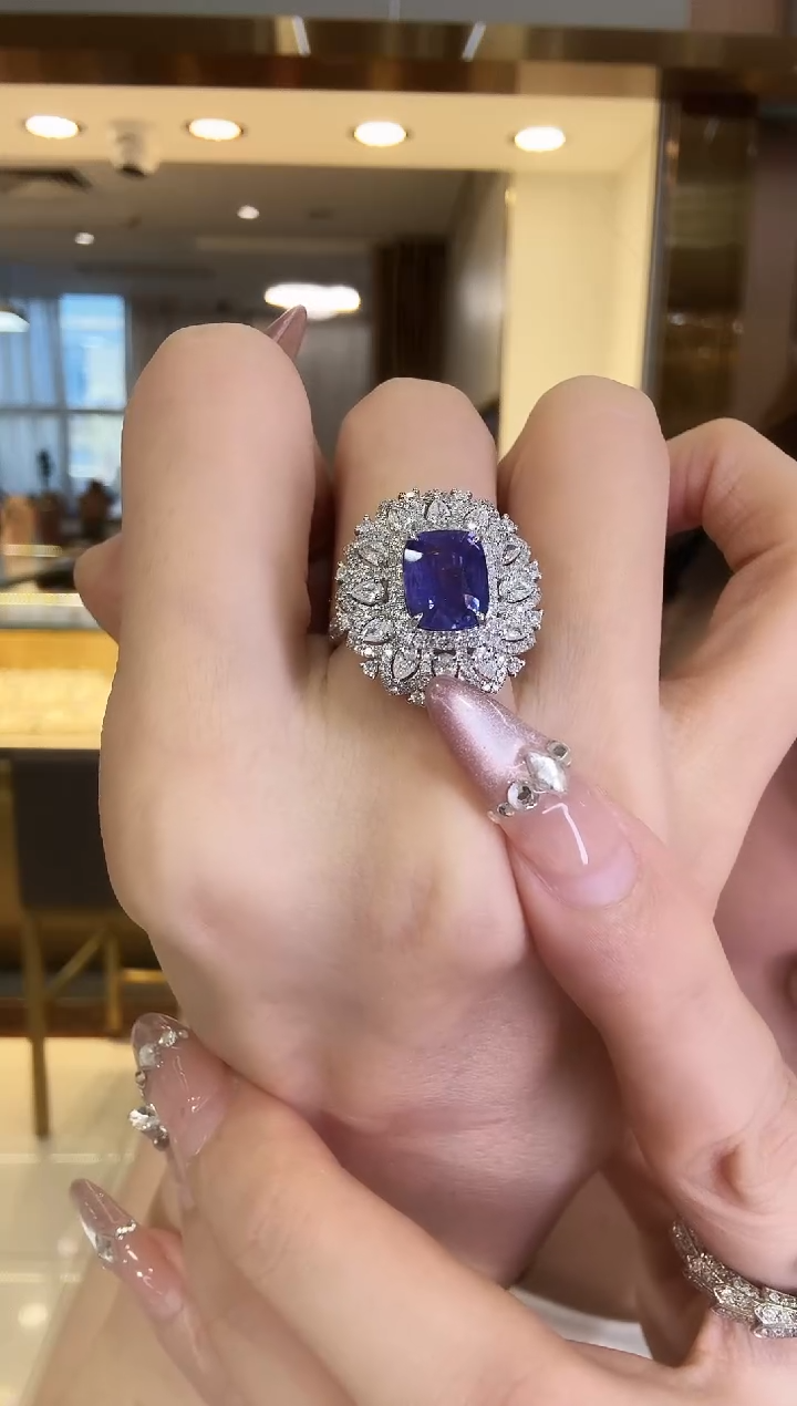 戒指蓝宝石18K金镶嵌3ct 两用款