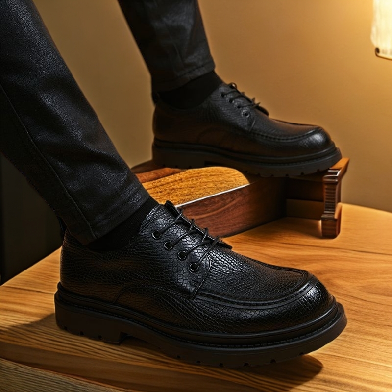 软底休闲皮鞋平跟透气鞋子休闲鞋夏季系带四季通用黑色男士百搭