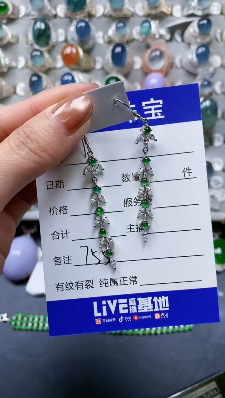 【闪购商品】翡翠耳饰银S925镶嵌0755