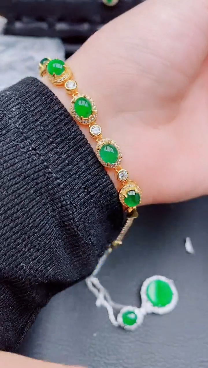 【闪购商品】翡翠手链银S925镶嵌天然a货翡翠489