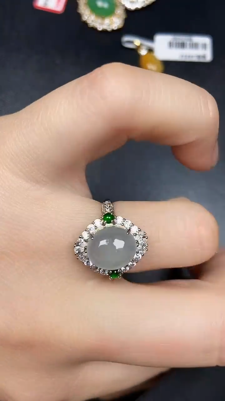 银S925镶嵌戒指翡翠3480