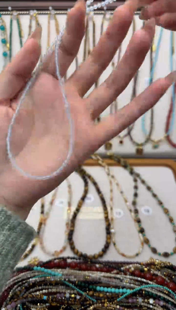 项链钛钢石英质玉海蓝宝项链