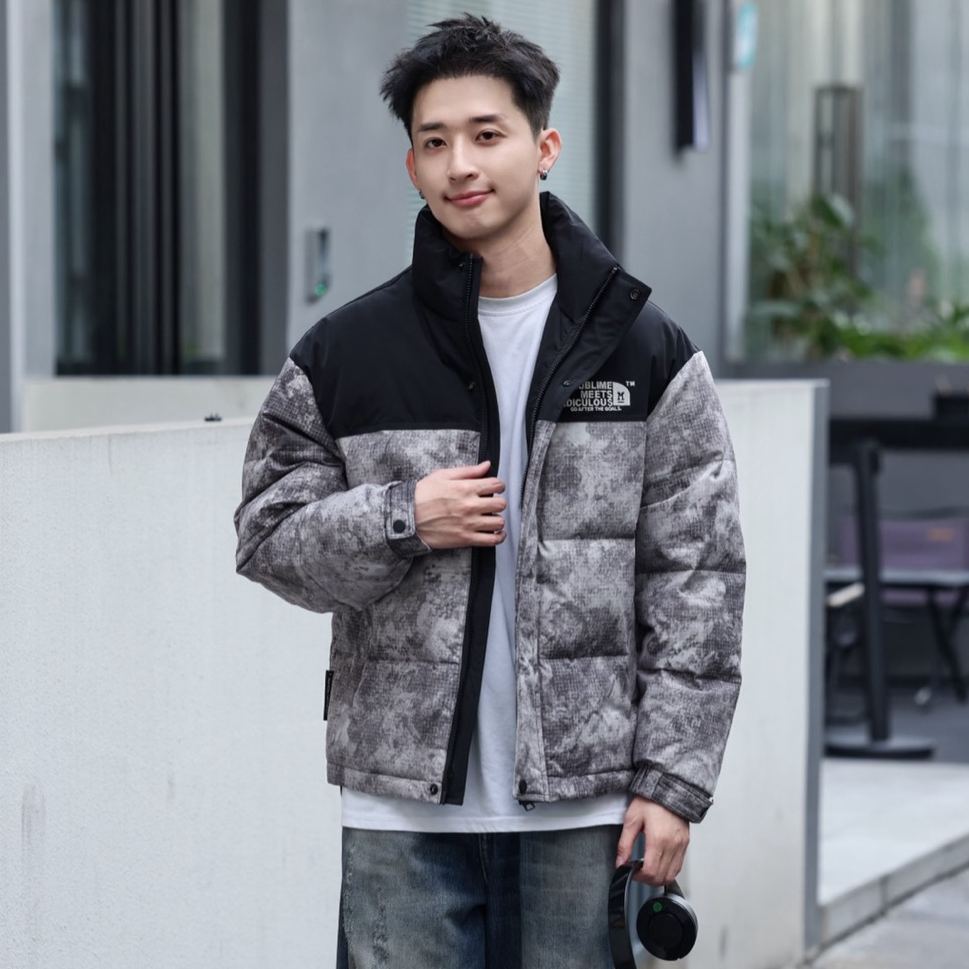 WAG“雪花迷彩纹理格”90白鸭绒羽绒服冬时尚刺绣御寒男外套-8528