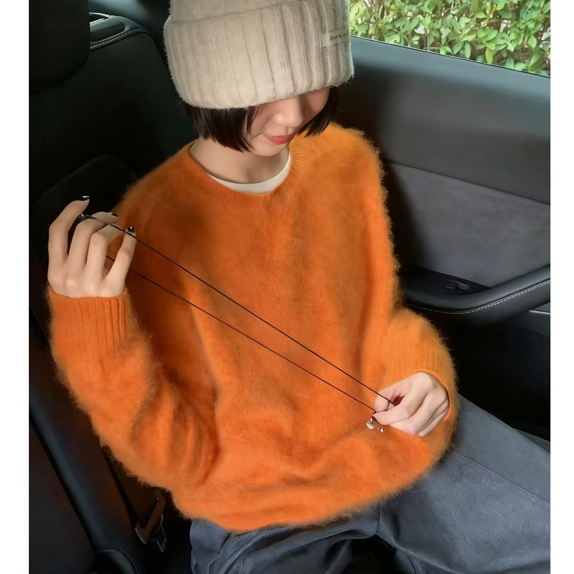 beyinian/贝依念源头工厂自制圆领进口羊毛拉绒显白慵懒拉毛毛衣