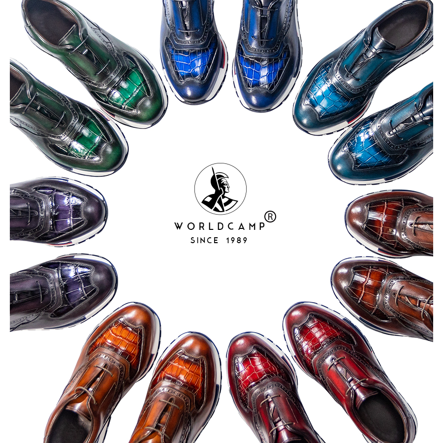 世界阵营|手工擦色鳄鱼皮拼接牛皮运动鞋多色可选男士休闲鞋百搭