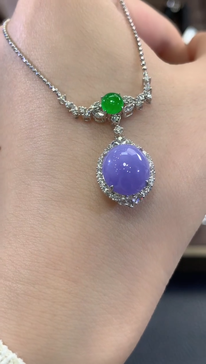 吊坠(不含链)18K金镶嵌翡翠d51 紫货有色差